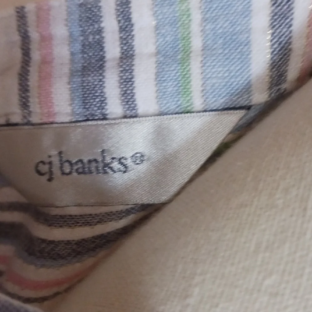 CJ Banks White and Blue Striped Blouse - Picture 2 of 8